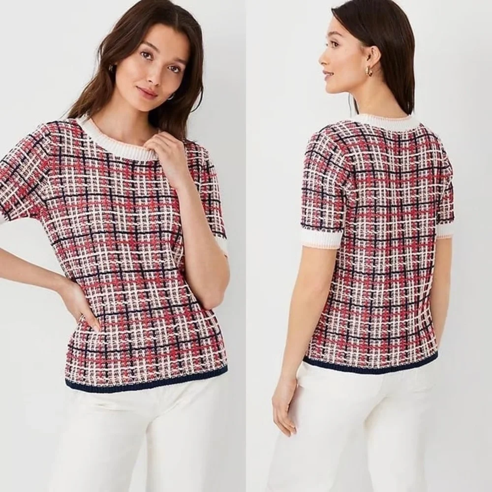 Ann Taylor Multicolor Tweed Short Sleeve Sweater